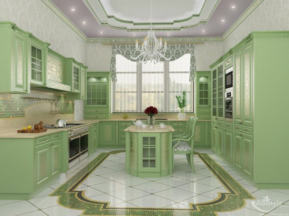 Кухни зеленые в классическом стиле