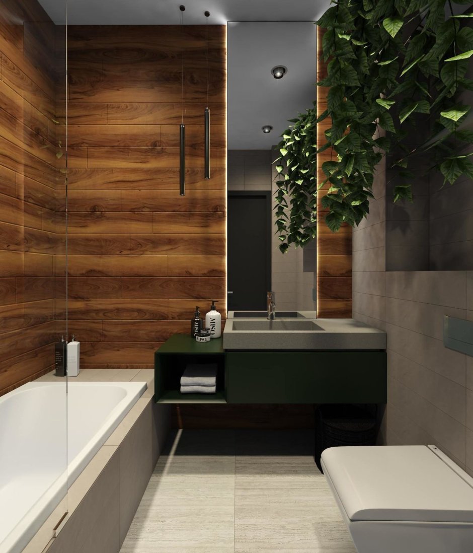 Дизайн ванной комнаты под дерево