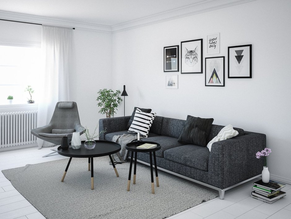 Черный диван Скандинавский стиль