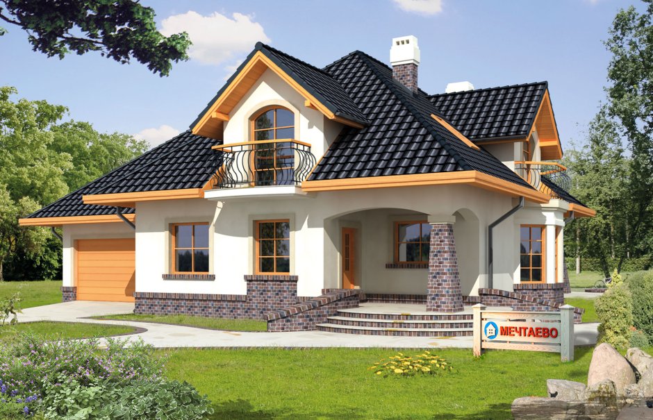 Одноэтажный коттедж с мансардой