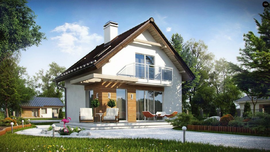 Небольшой уютный домик с мансардой и террасой