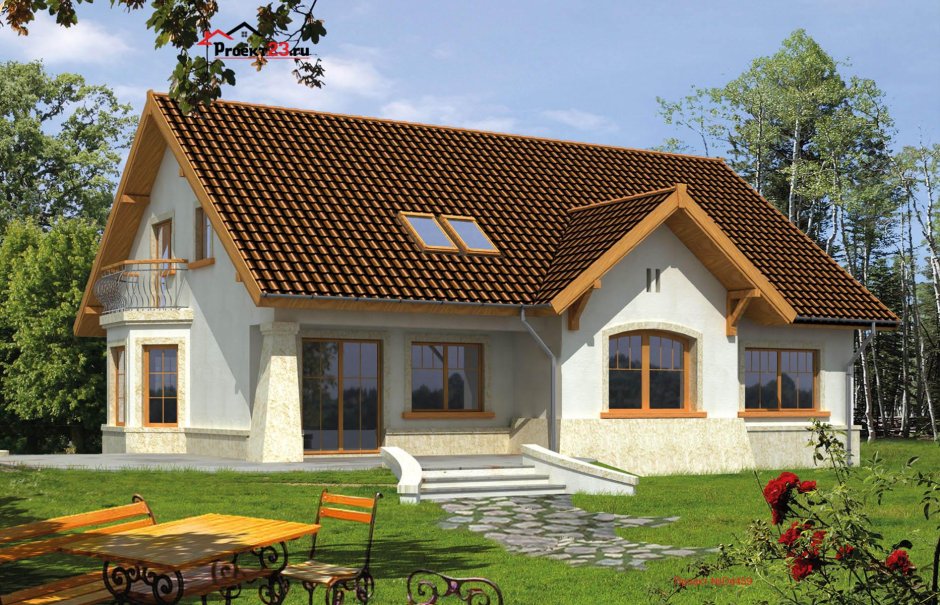 Одноэтажный дом с мансардной крышей