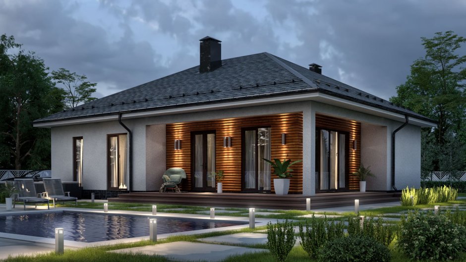 Одноэтажный дом с террасой 80кв