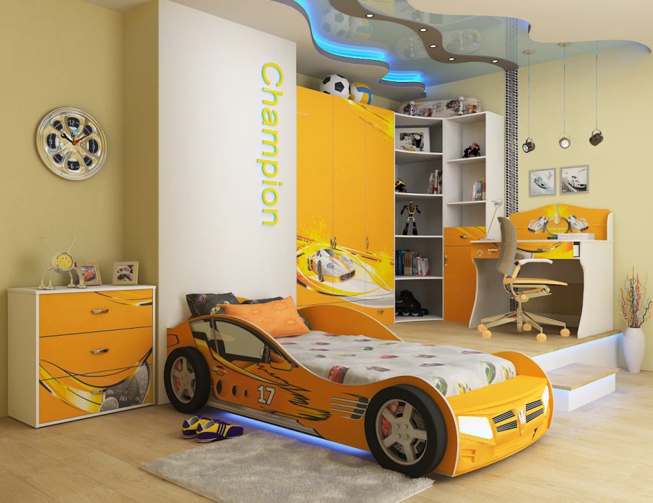 Кроватка машинка для мальчика оранж