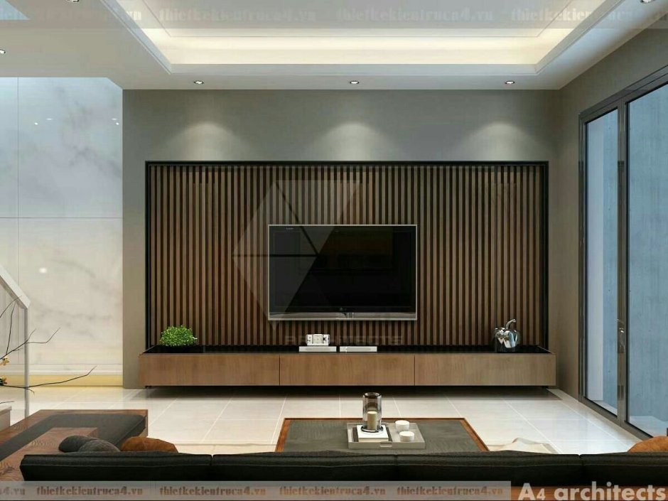 Гостиная с телевизором на стене