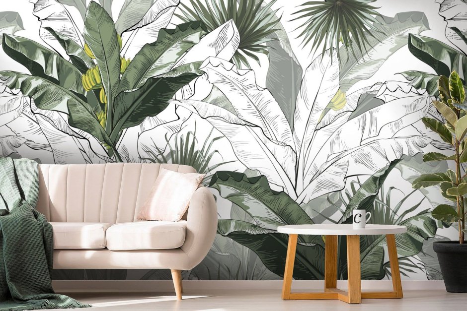Роспись стен тропические листья