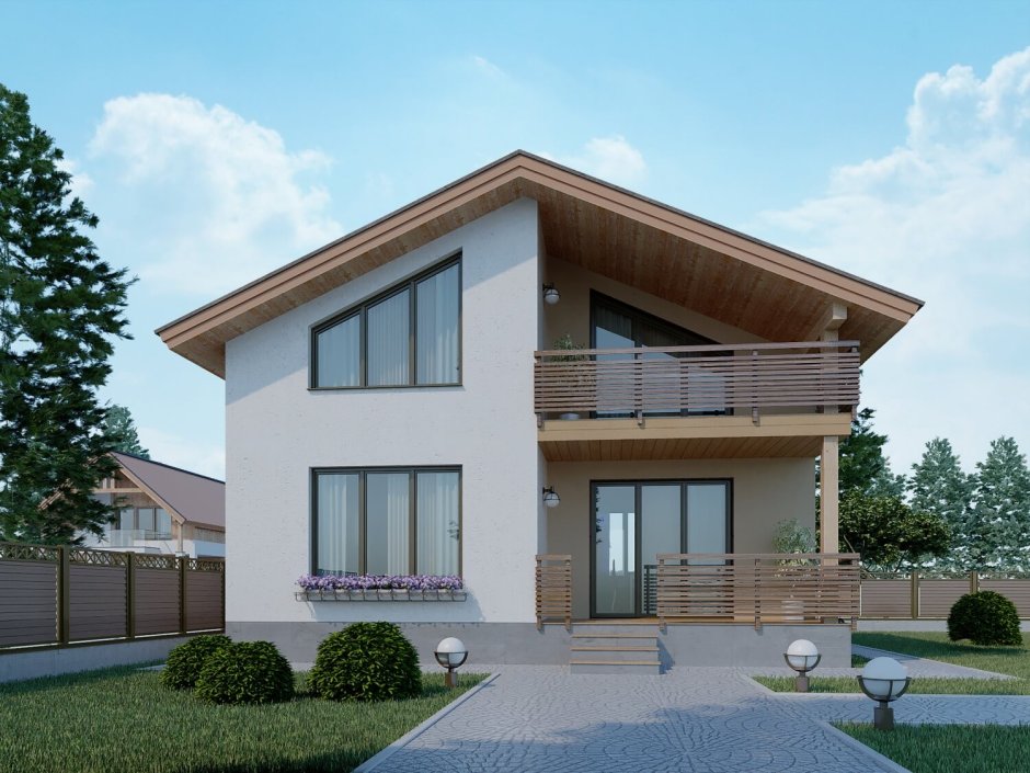 Двухэтажный дом с двускатной крышей