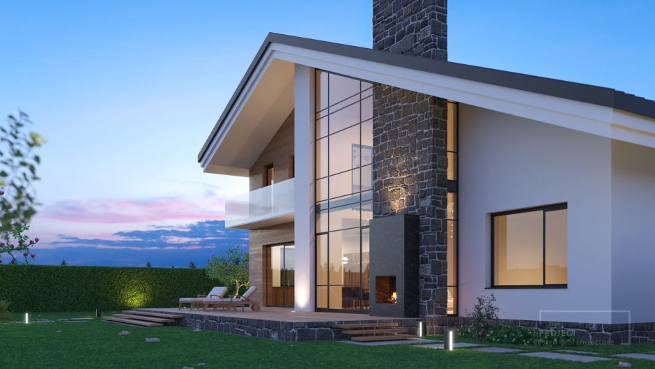 Каменный дом с панорамными окнами