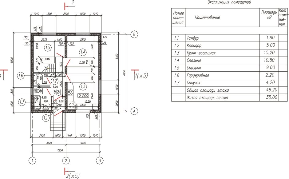 Чертеж одноэтажного дома из газобетона