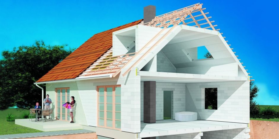 Дом с мансардным этажом из газобетона