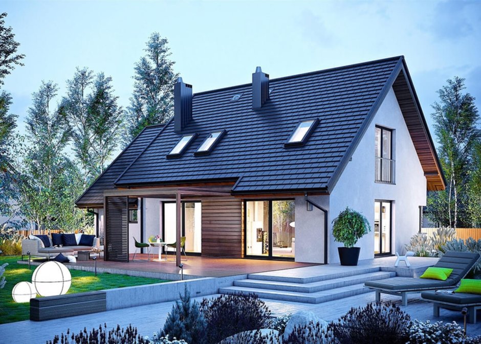 Дом одноэтажный Скандинавский с мансардой