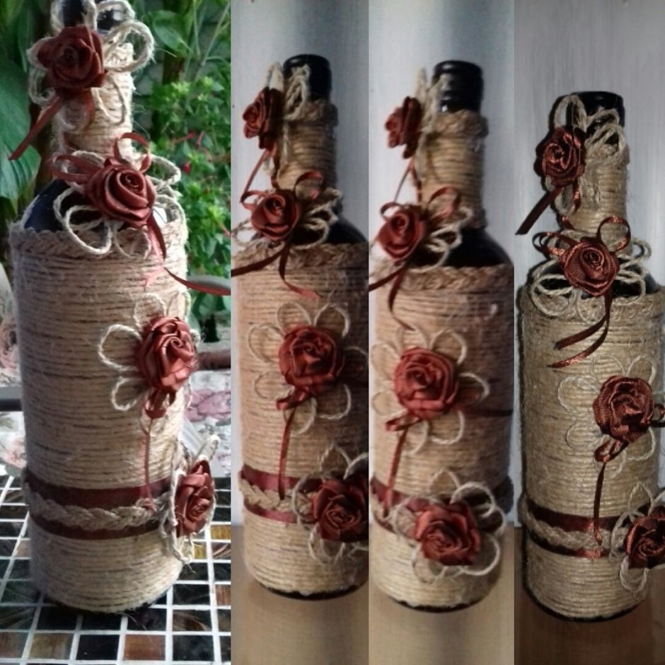 Бутылки декорированные шпагатом