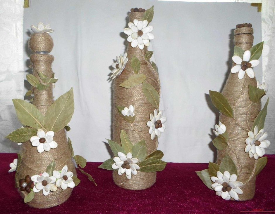 Декорирование бутылок шпагатом