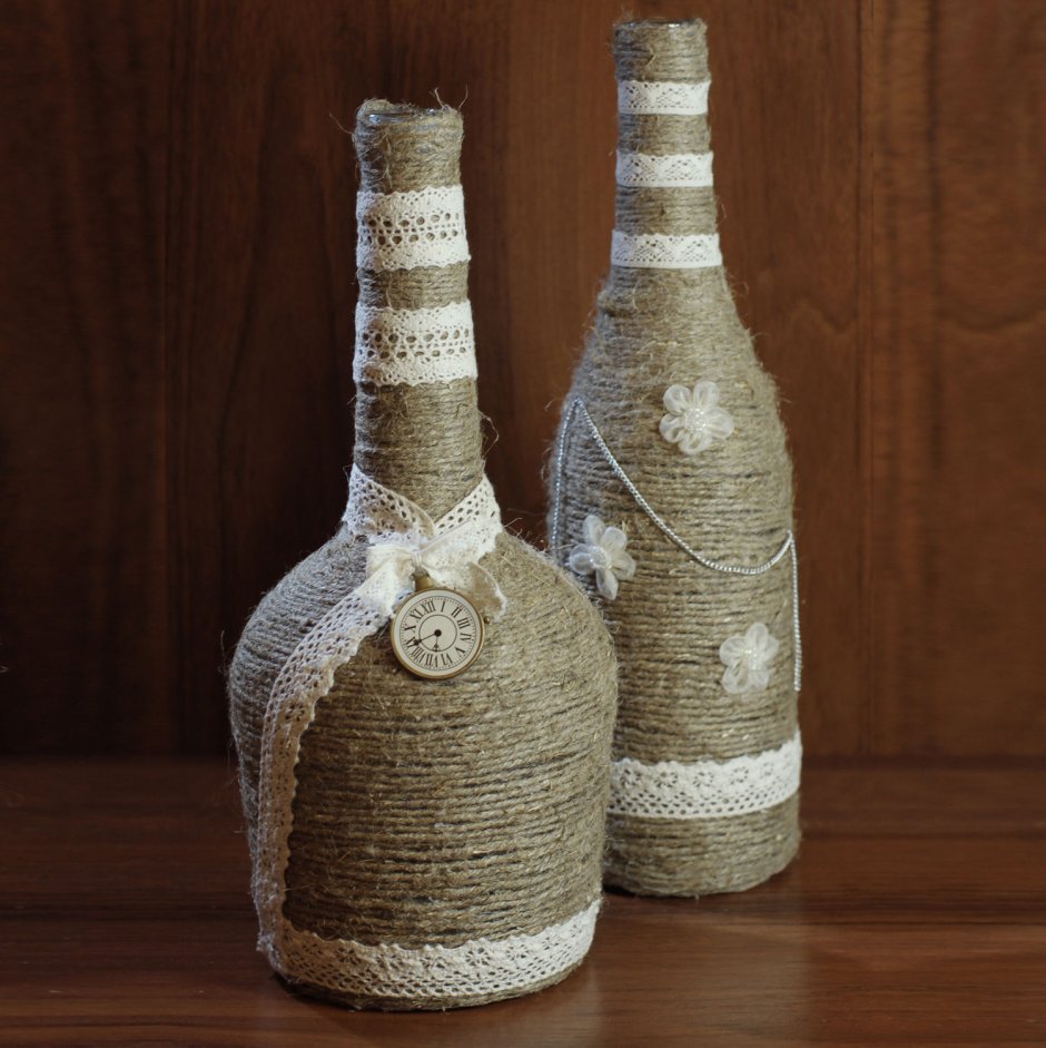 Бутылки декорированные шпагатом