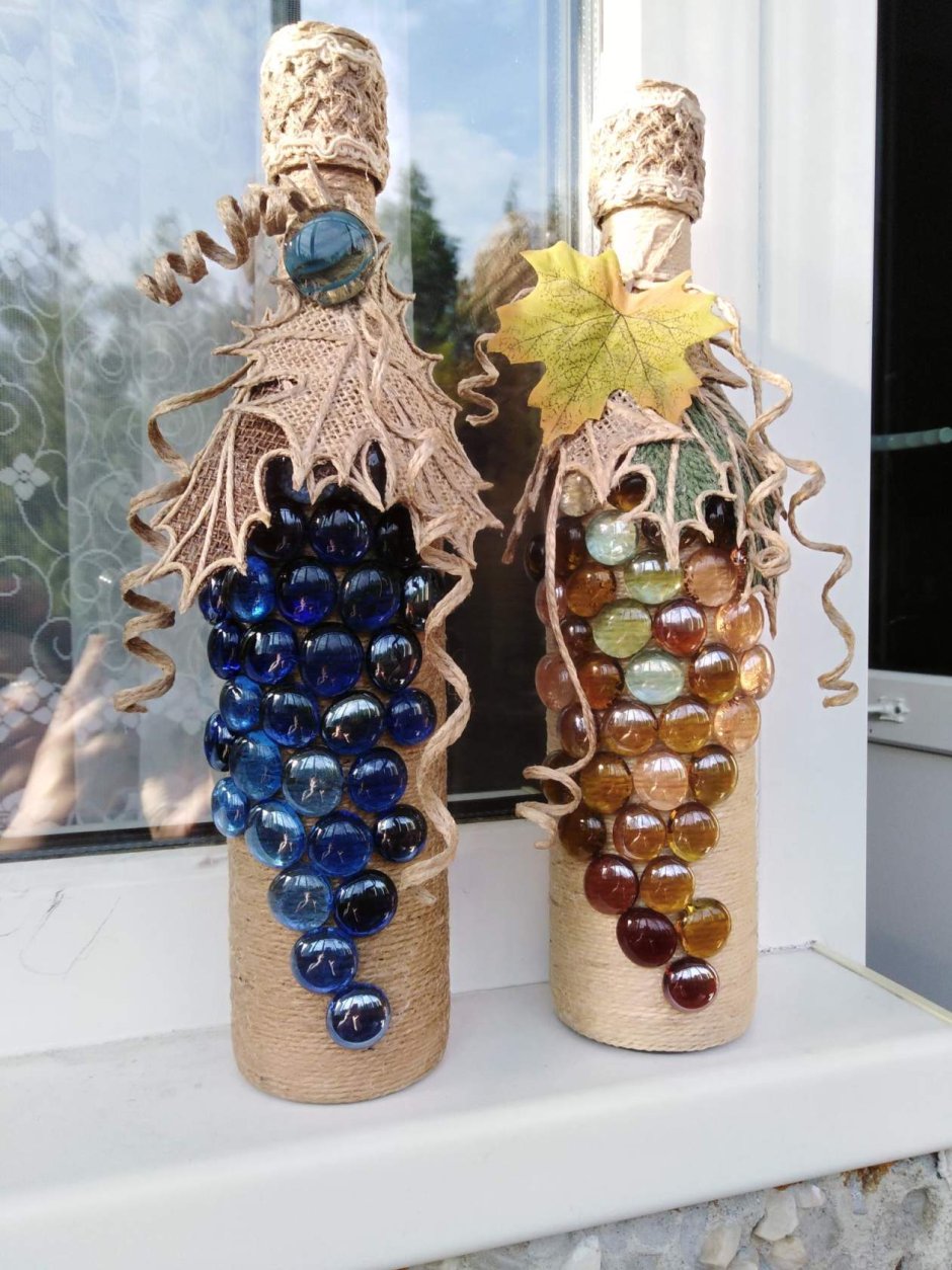 Бутылки декорированные шпагатом