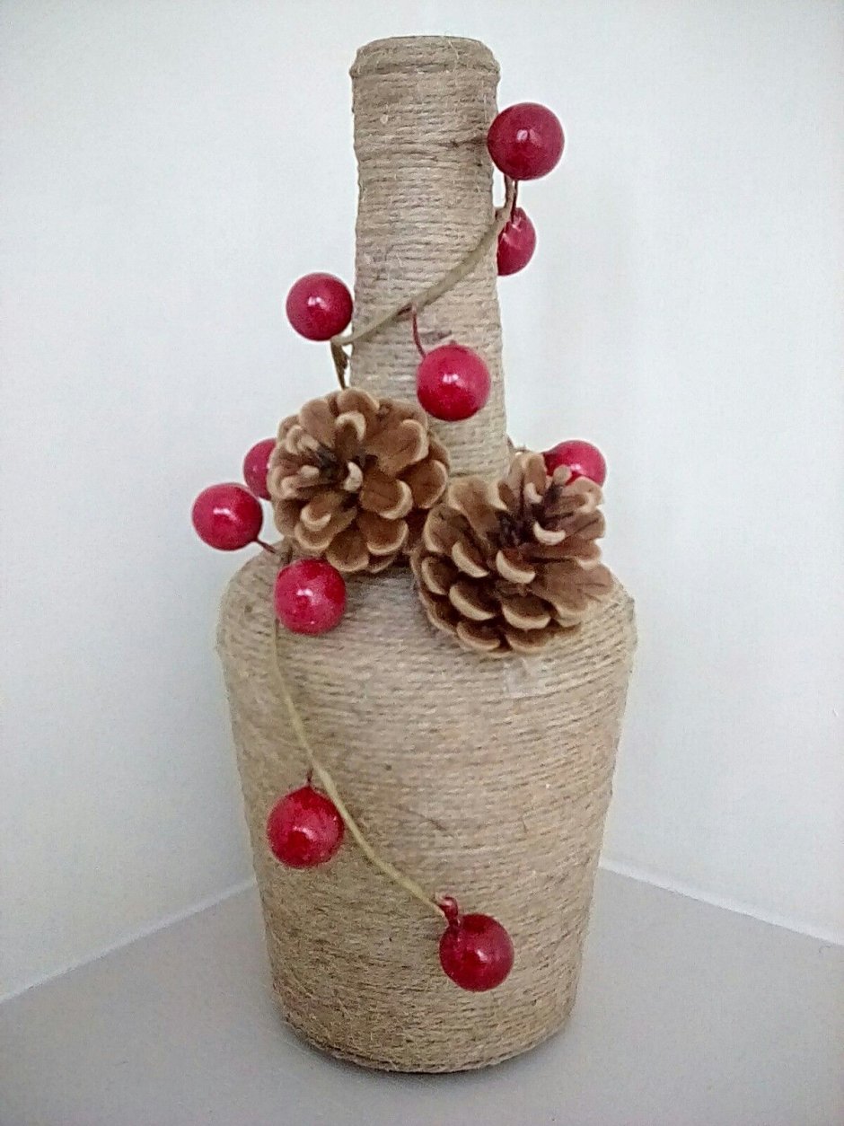 Декупаж бутылок шпагатом