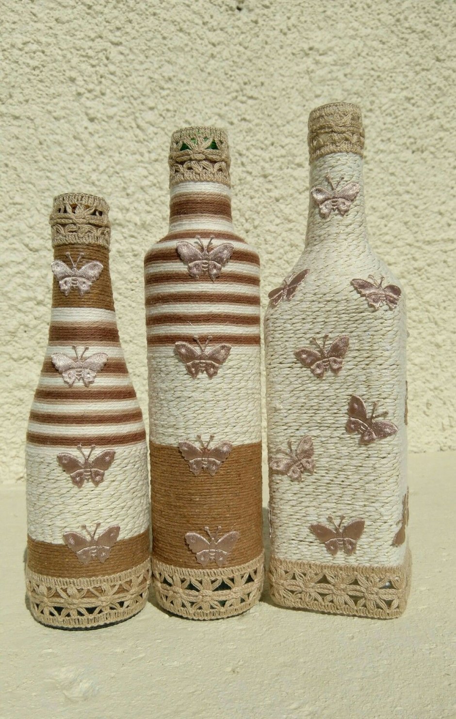 Декор бутылок джутом