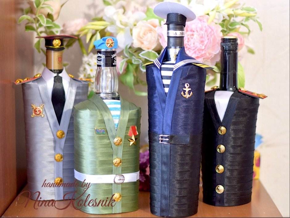 Украшение бутылки на 23 февраля