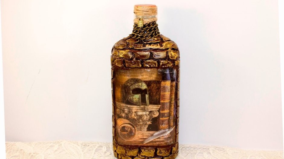Декупаж коньячной бутылки для мужчины