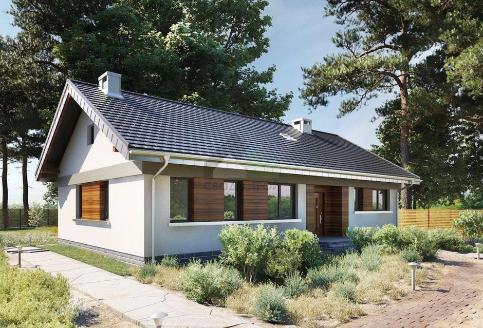 Одноэтажный дом из газобетона с верандой