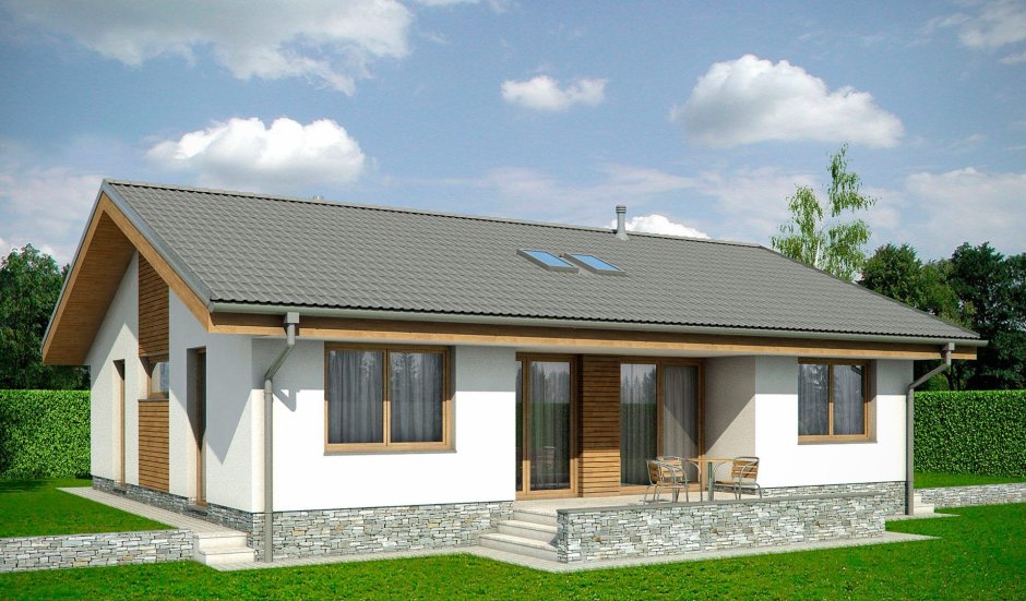 Одноэтажный дом из газобетона с двускатной крышей