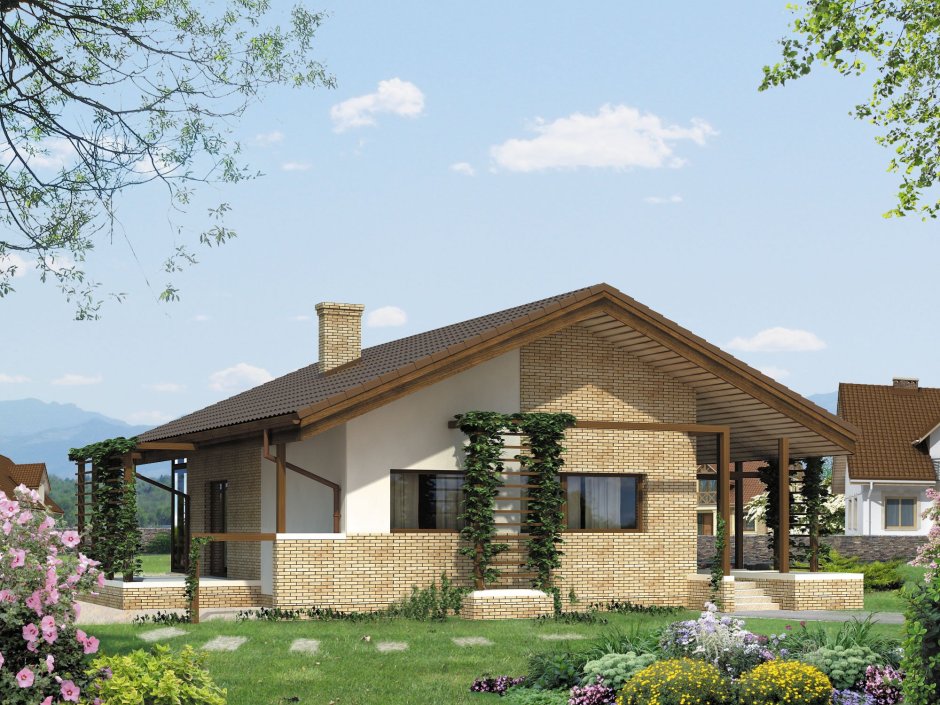 Дом Шале одноэтажный 200 кв.м из кирпича