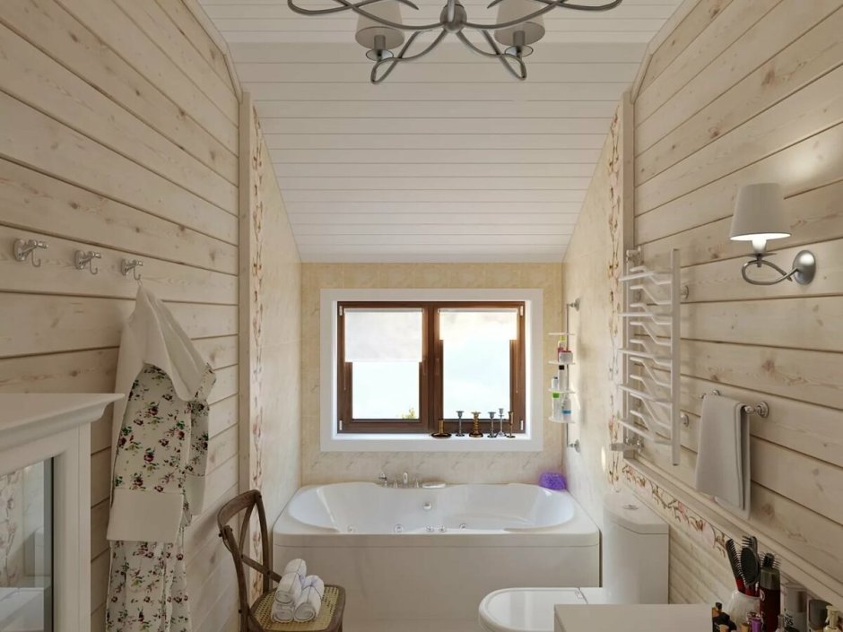 Ванная в стиле Прованс в бревенчатом доме