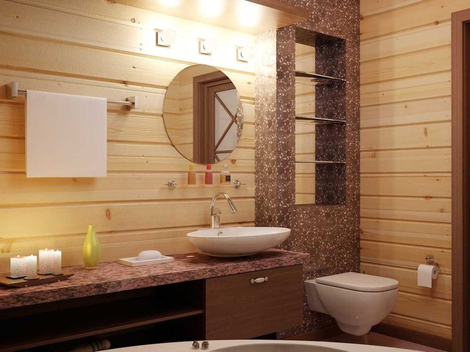 Узкая ванная в деревянном доме