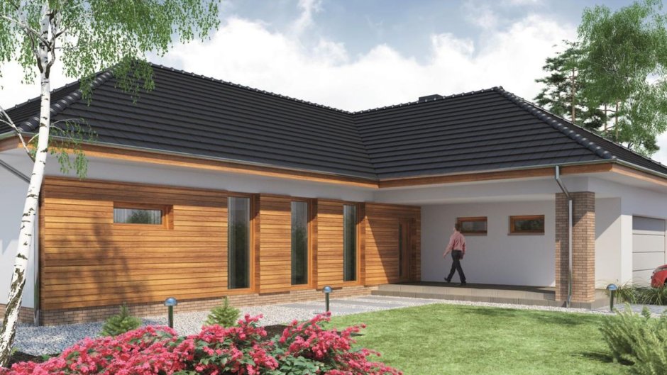 Г-образный дом одноэтажный