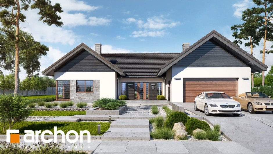 Одноэтажный дом с гаражом на 2 машины