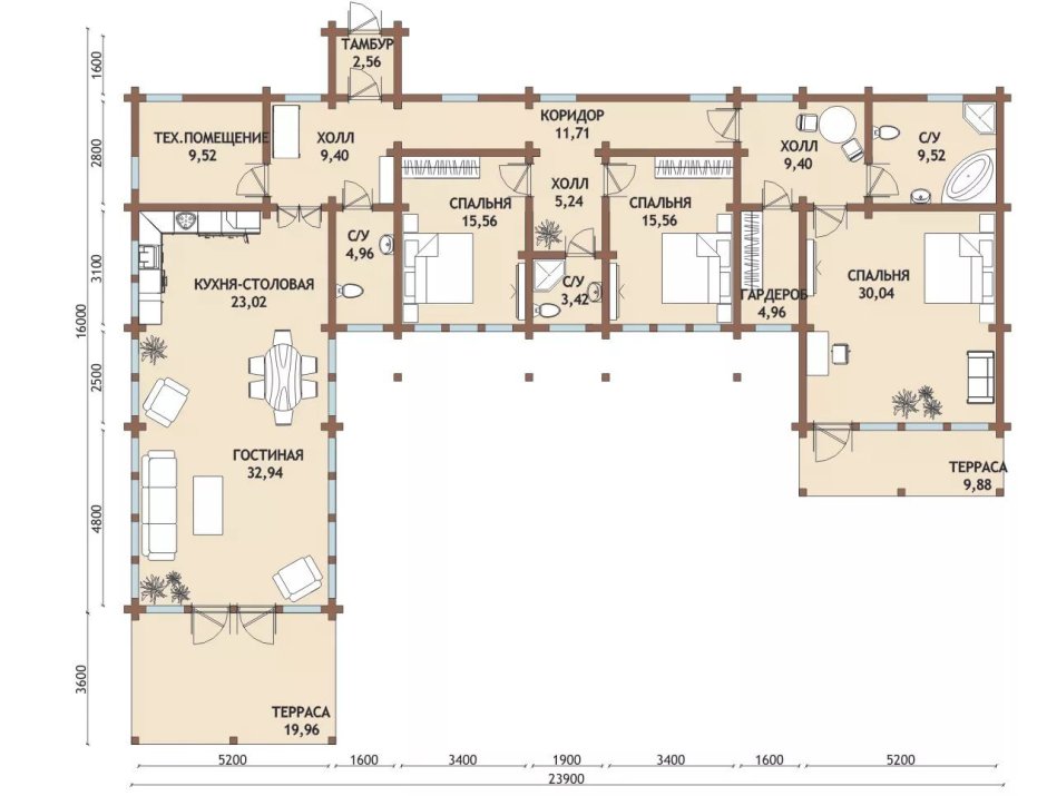 Одноэтажный дом г образной формы планировка