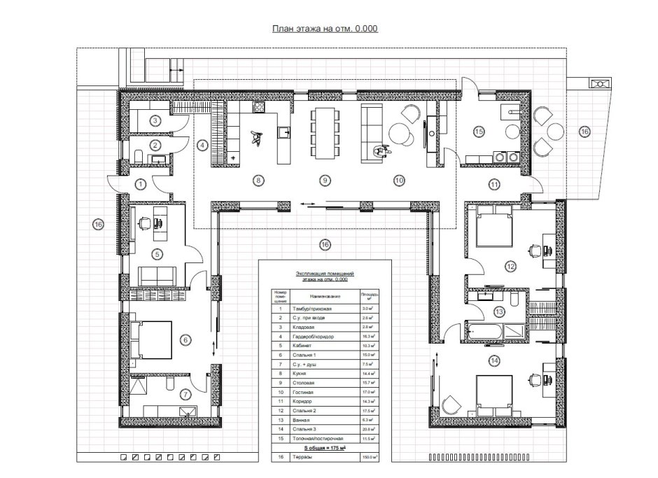 Планировка одноэтажных пэобразных домов
