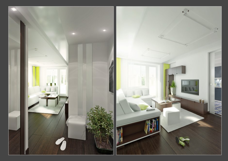 Зонирование кухни в студии 30 кв.м