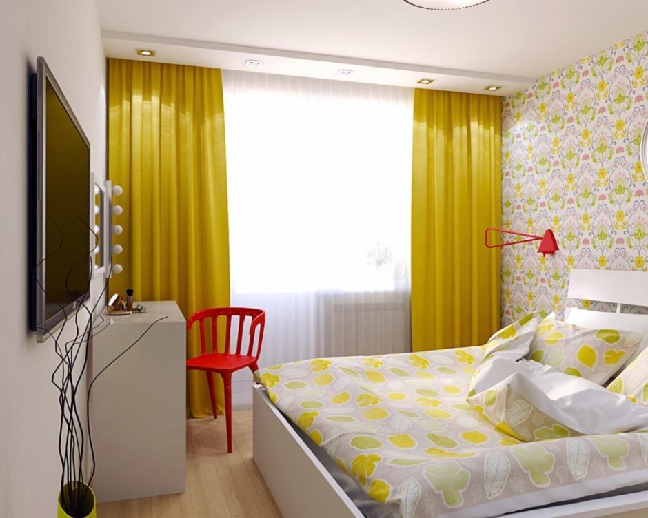 Желтые шторы в спальне