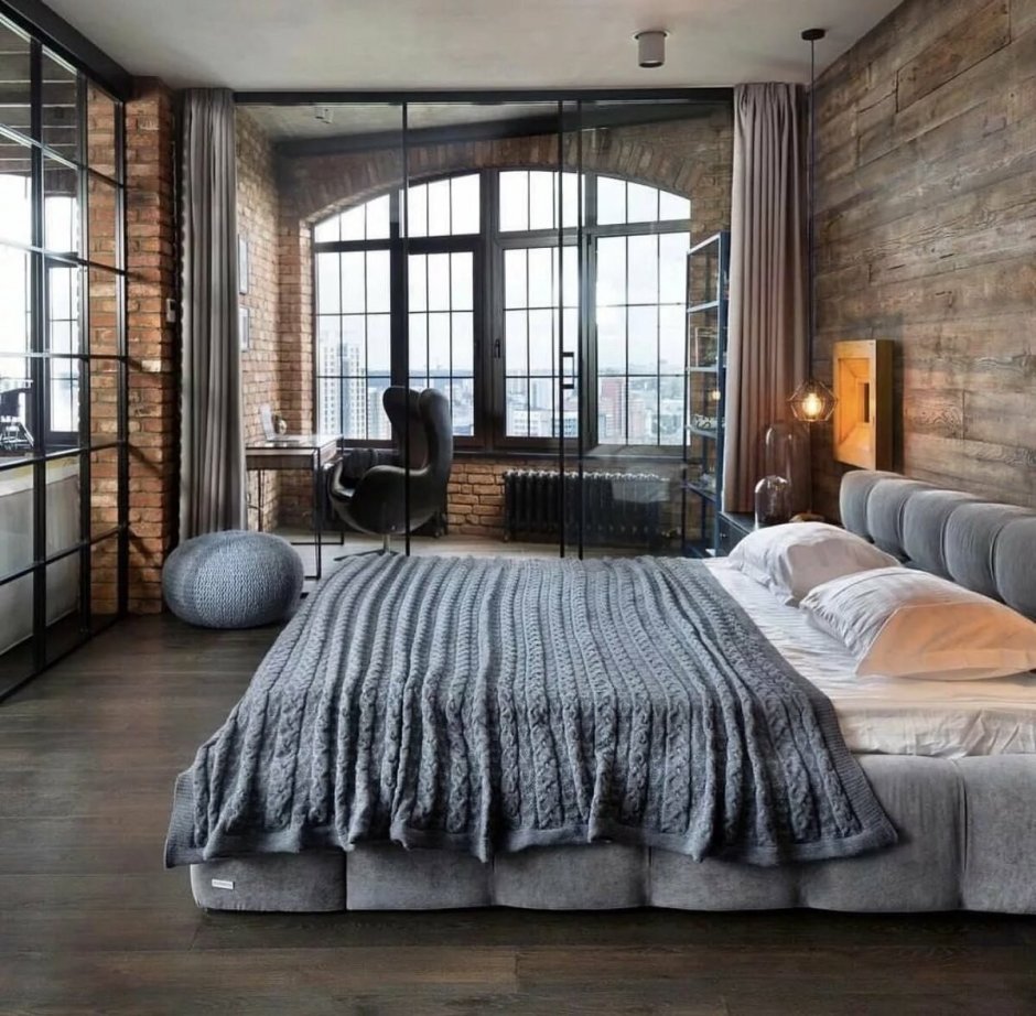 Спальня мужская лофт брутализм