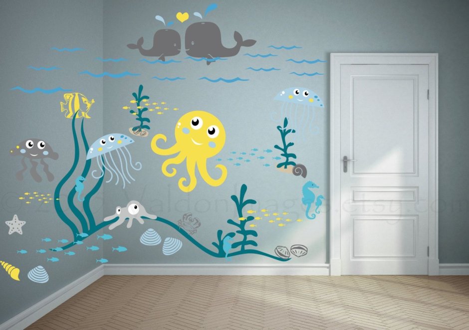 Морская тематика на стенах в детском саду
