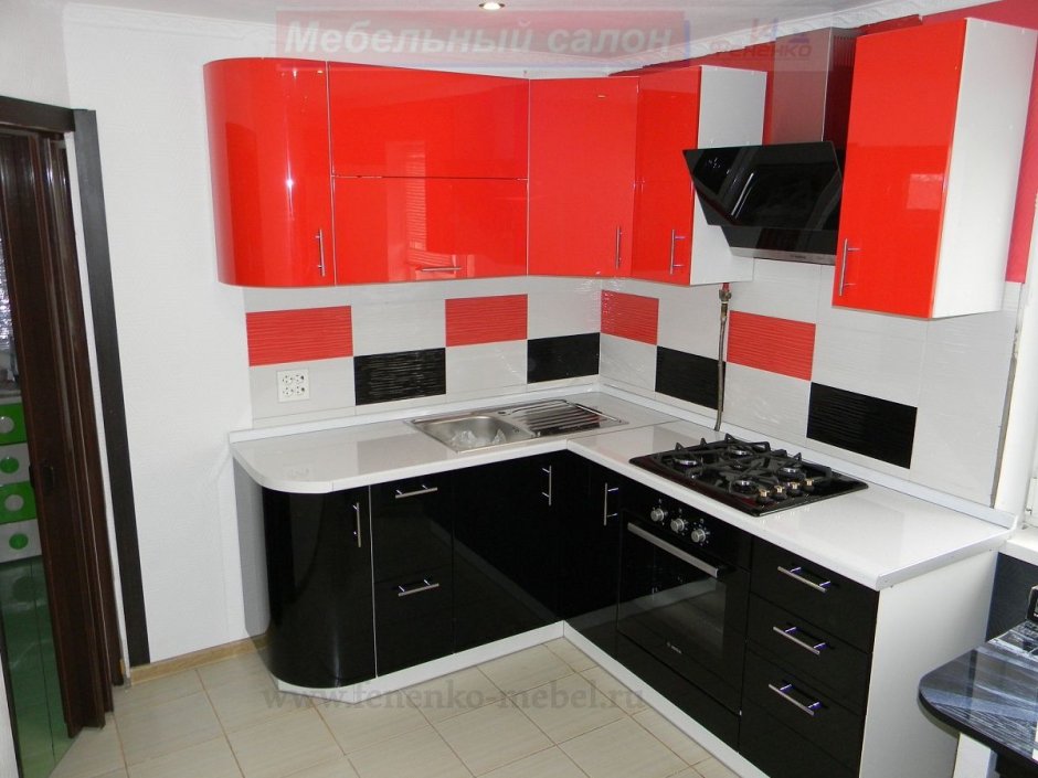 Кухонный гарнитур черно белый красный