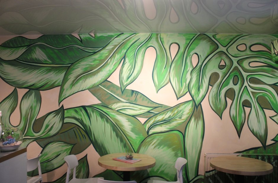 Роспись стен листья арт