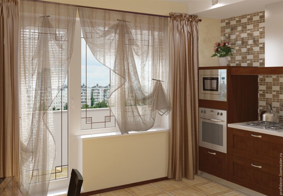 Тюль на кухню с балконной дверью