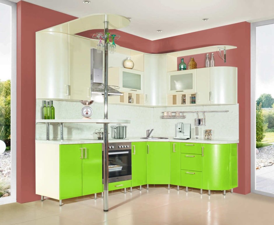 Кухня в скандинавском стиле с деревянной столешницей