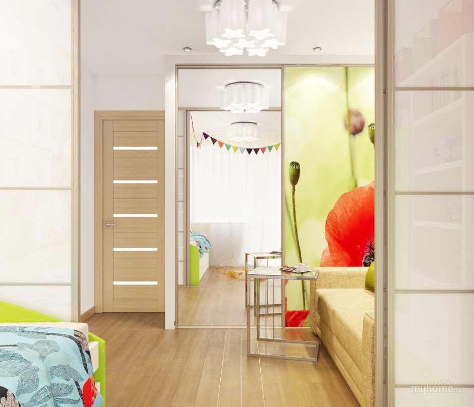 Зонирование однокомнатной квартиры для семьи с 2 детьми