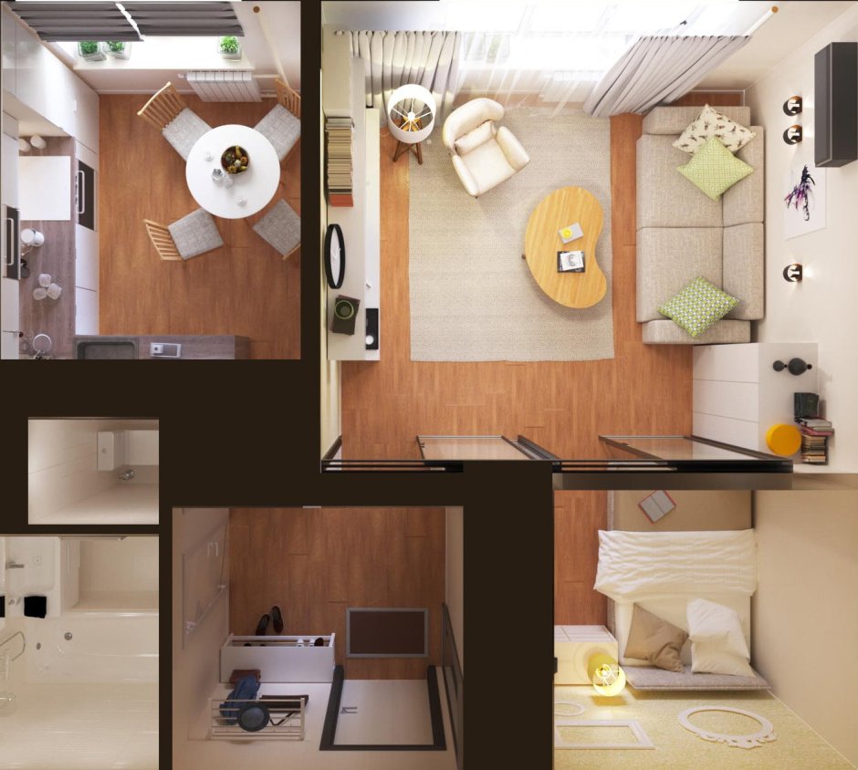 Перепланировка 1 комнатной хрущевки 30 кв.м в двухкомнатную