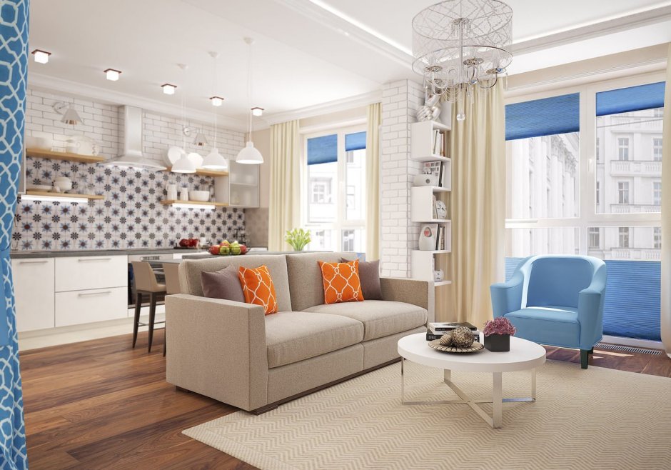 Студия кухня-гостиная дизайн 30 кв м