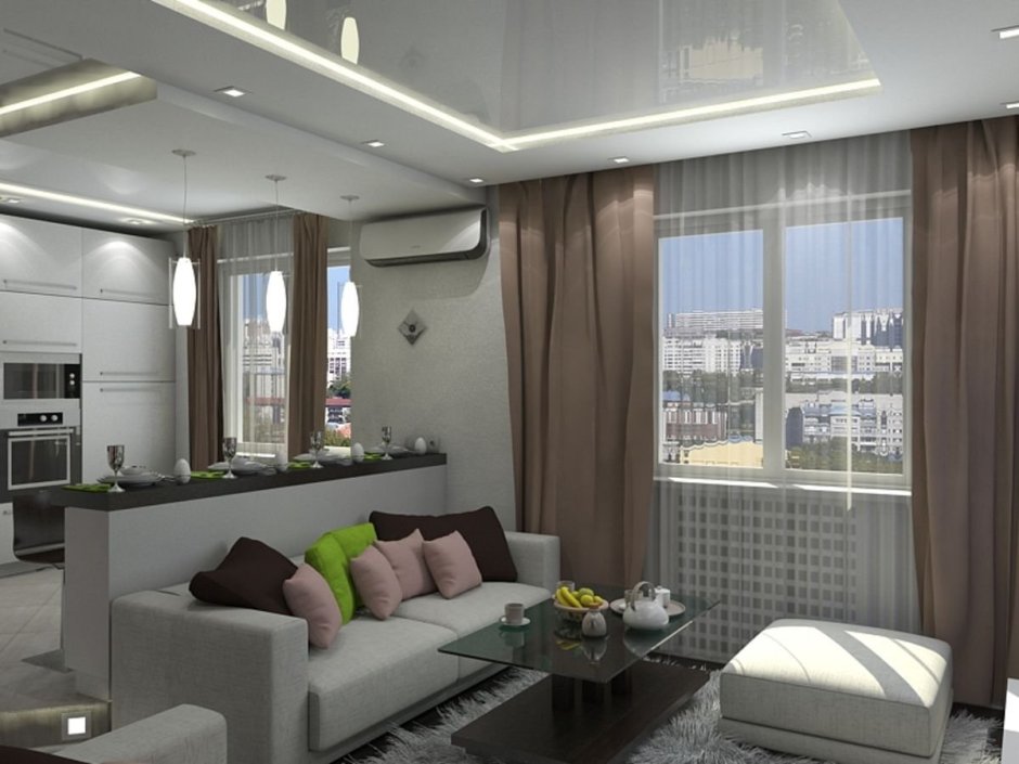 Интерьер студия кухня гостиная 30м2