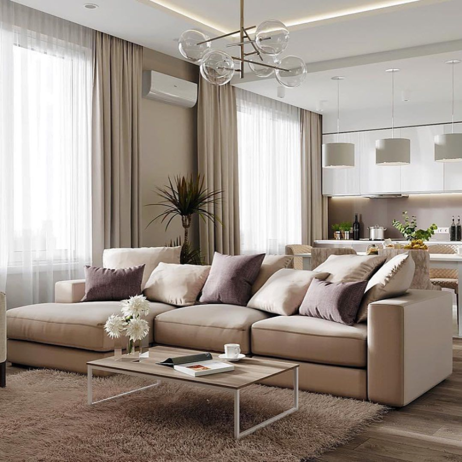 Гостиная с двумя окнами