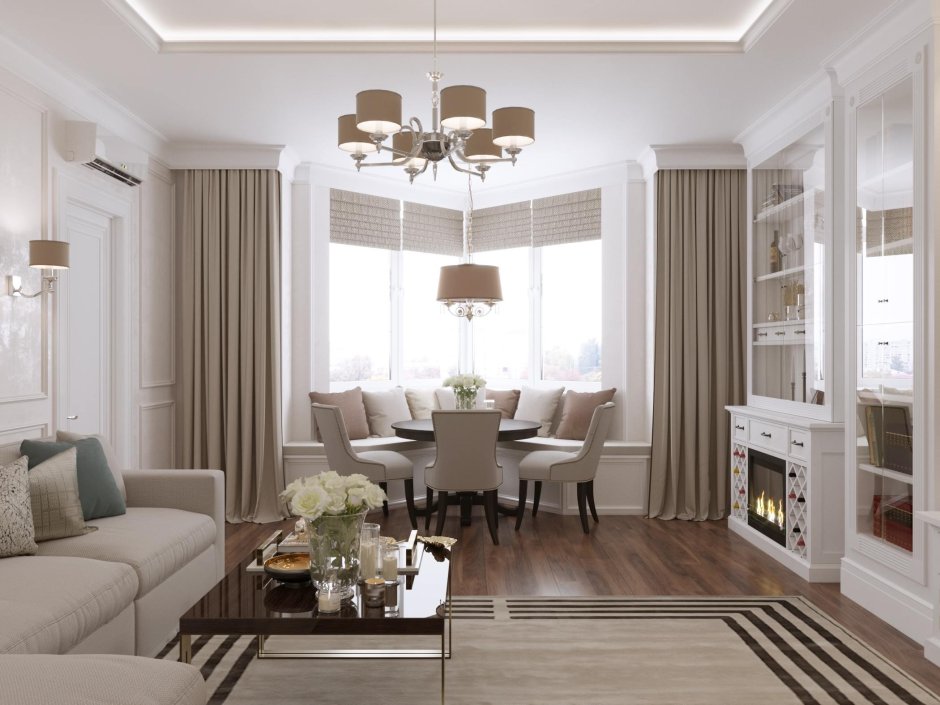 Кухня-гостиная 25 кв.м Неоклассика