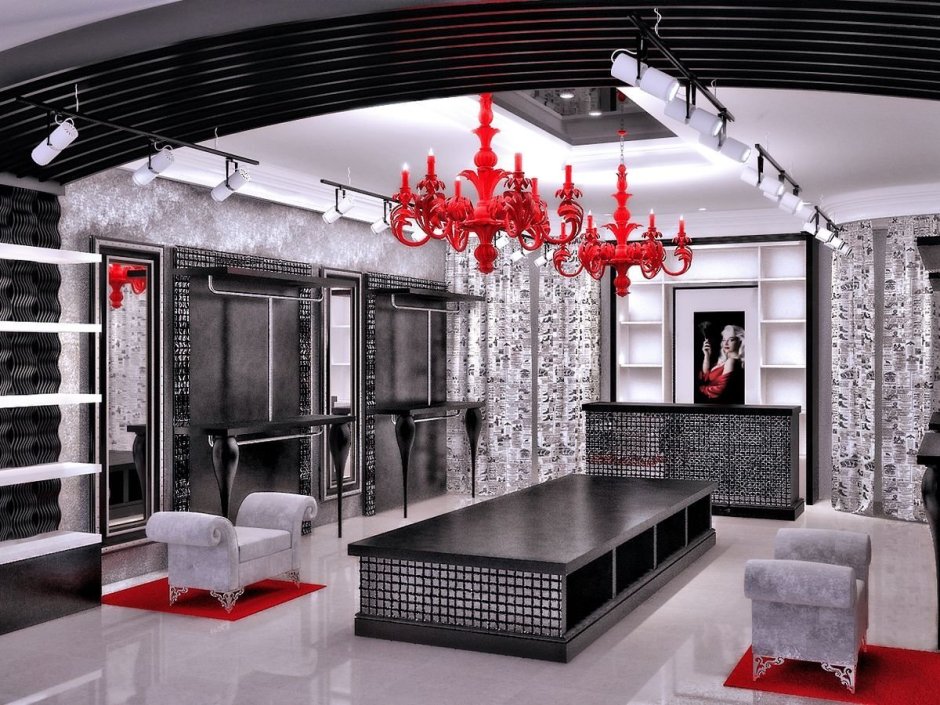 Стиль интерьера черно-белый с красным