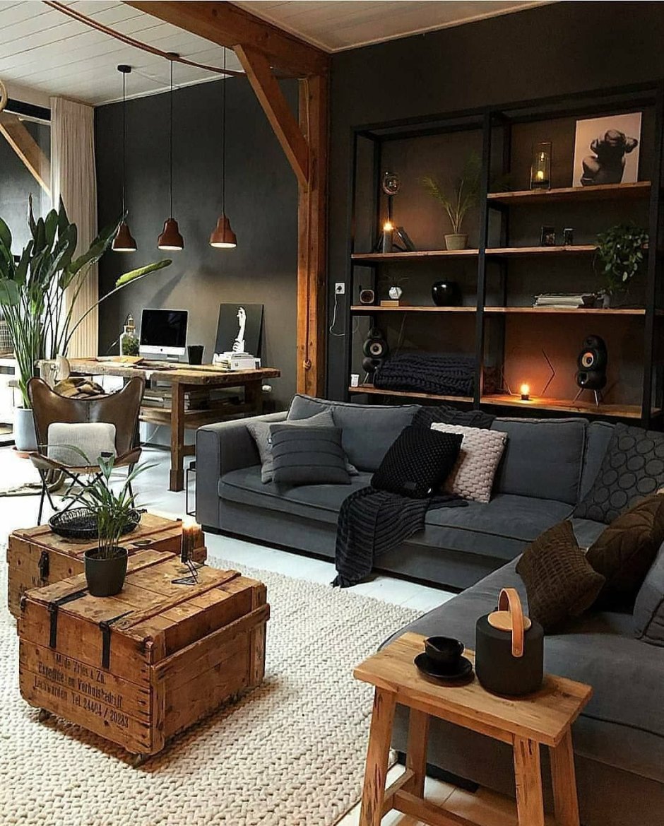 Интерьер в стиле лофт гостиная