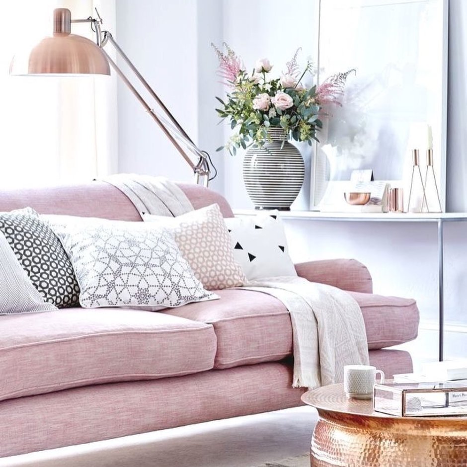 Сочетание серого и розового в интерьере