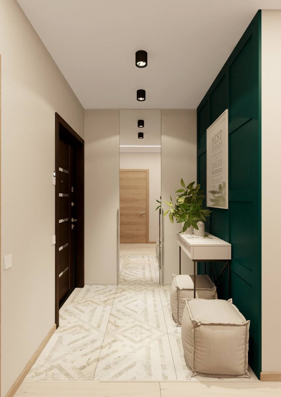 Дизайн прихожей 2022 в доме с круглым зеркалом